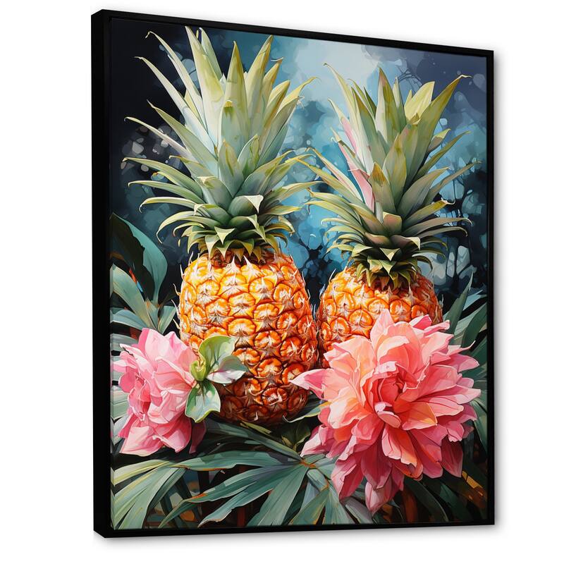 Designart "Pineapples Floral Bouquet IV" Pineapples Framed Canvas Wall